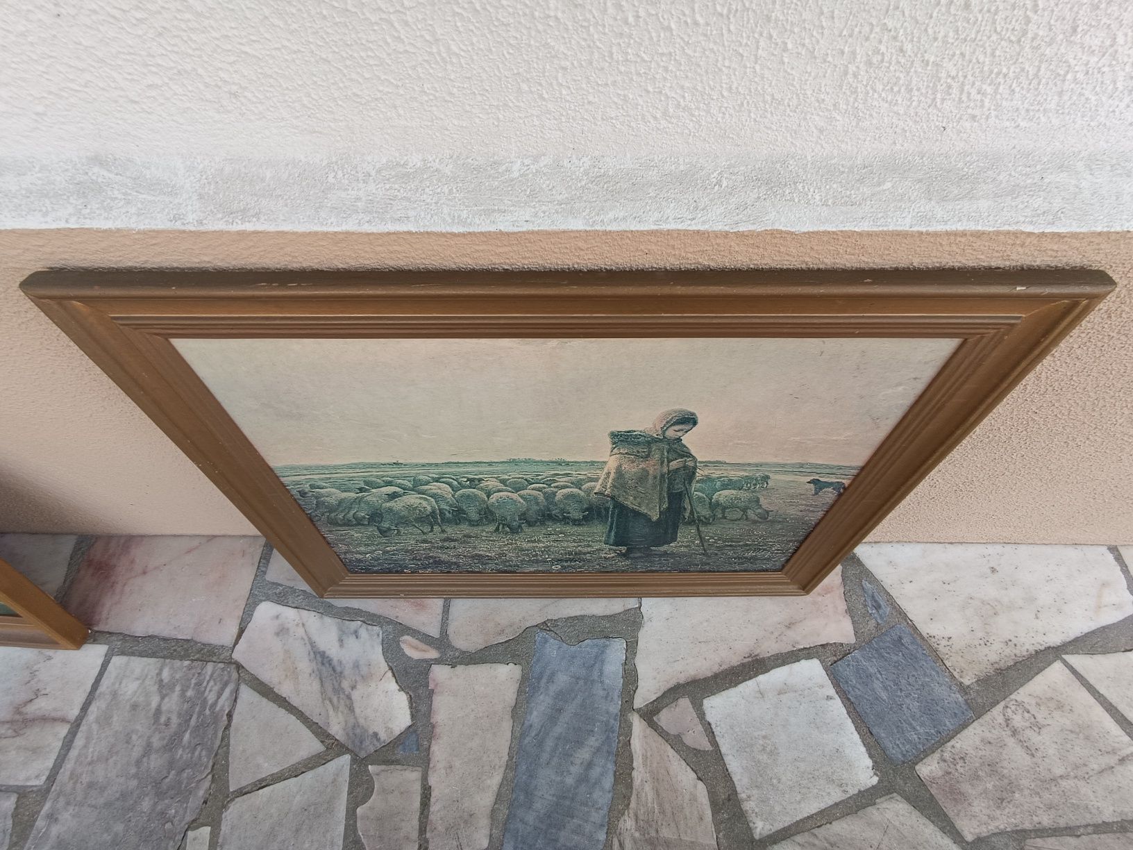 Quadro antigo impresso "A pastora com o seu rebanho"