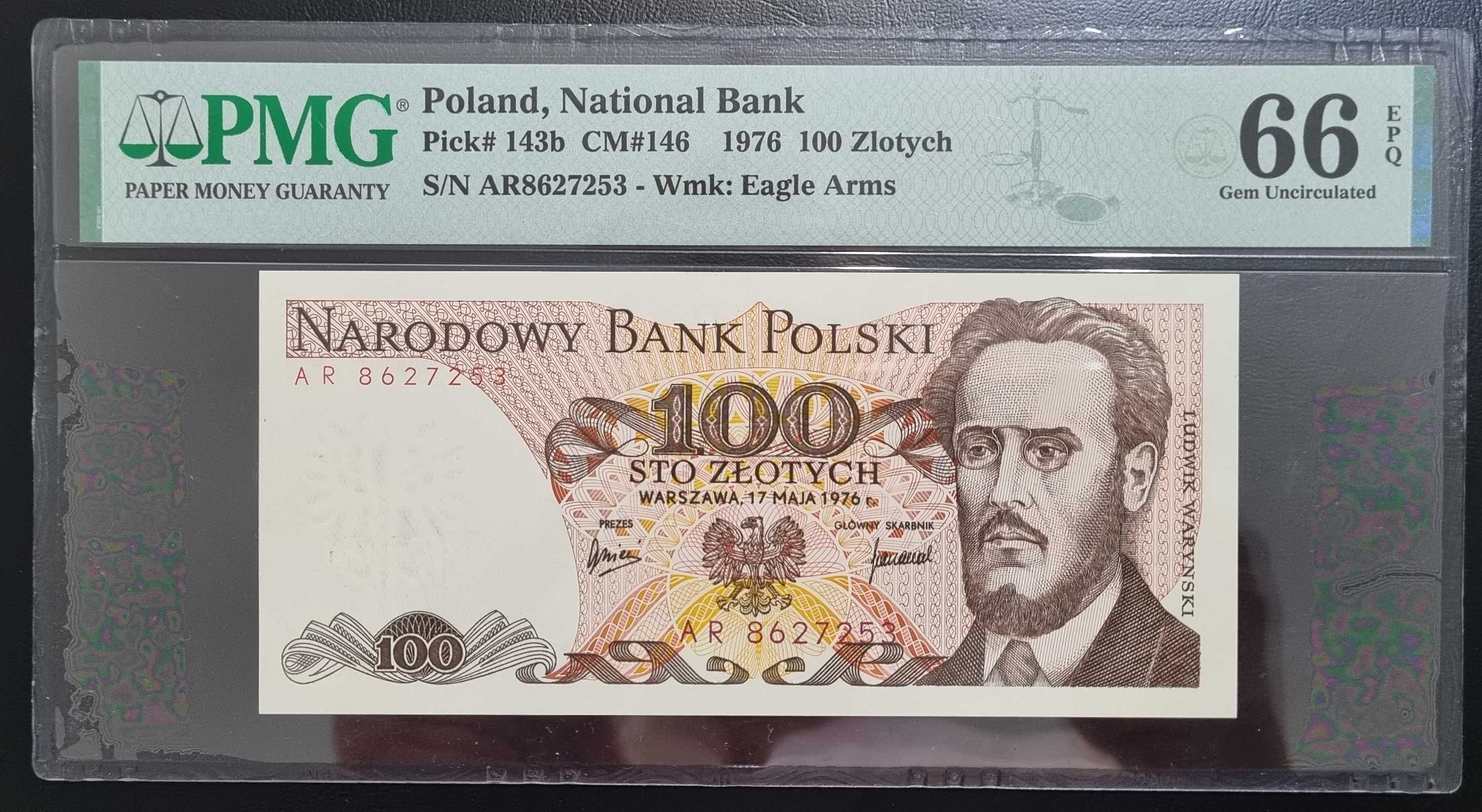 100 złotych 1976r Seria AR PMG 66 EPQ