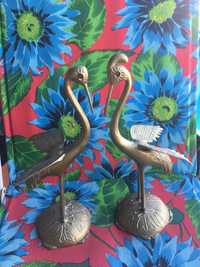 Conjunto se 2 cisnes em branze e 2 cegonhas