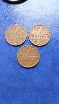 Stare monety 2 grosze 1934 ,, 1935 , 1936 zestaw 2RP