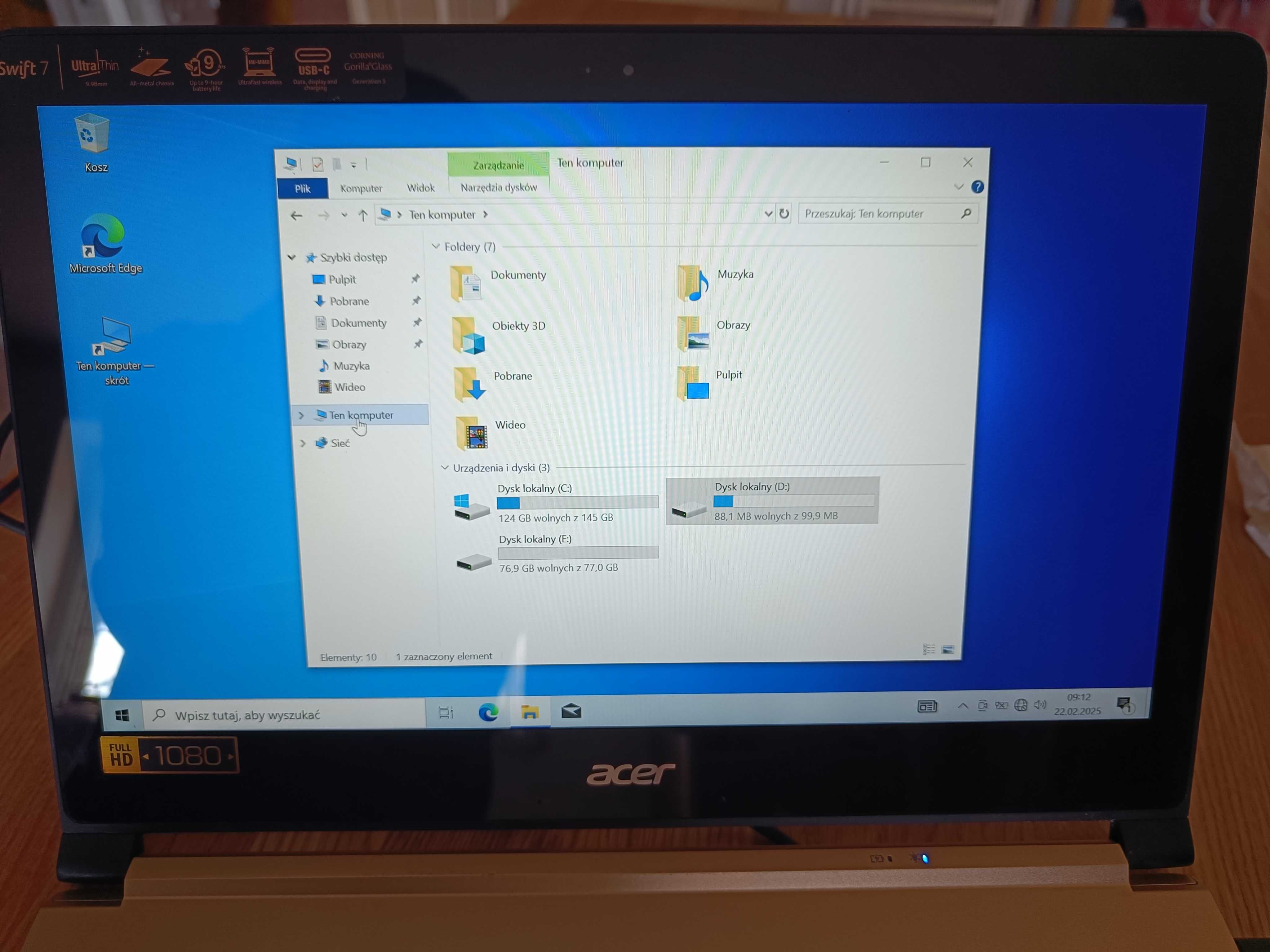 Laptop/ultrabook Acer Swift 7 (supercienki ultrabook)