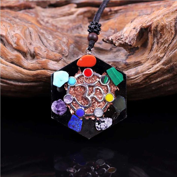 Śliczny Orgonitowy Naszyjnik Wisiorek Ceregat Malachit Kryształ Turkus