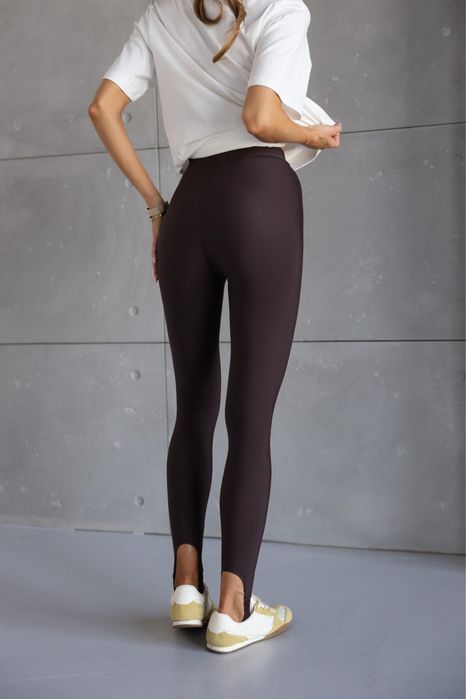 Шоколадні лосини зі штрипками, гладкі коричневі легінси, S, M, L