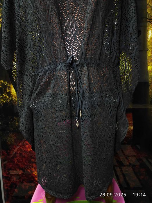 Чорне,мереживне парео,пляжна накидка 46-48 р
