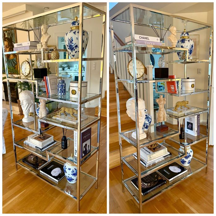 Wspolczesny chromowy regal stopniowany 180/100cm