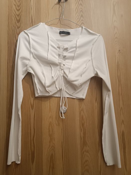 Crop top wiazany długi rękaw shein S