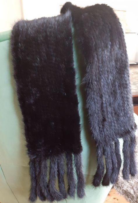 Szalik czarny  futro naturalne NORKa plecionka