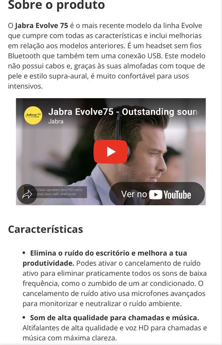 Auscultadores Jabra Evolve 75 Topo de gama