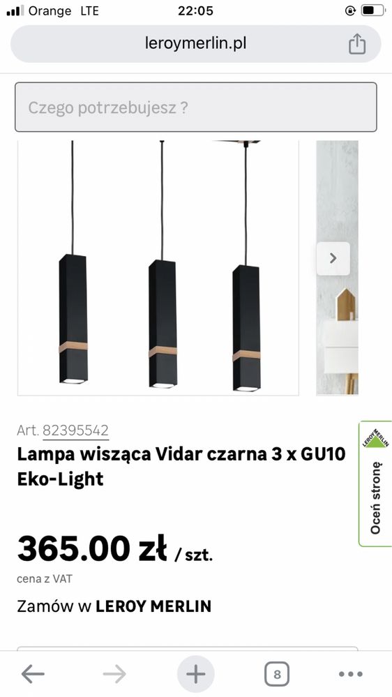 Lampa wisząca Vidar czarna 3 x GU10 Eko-Light