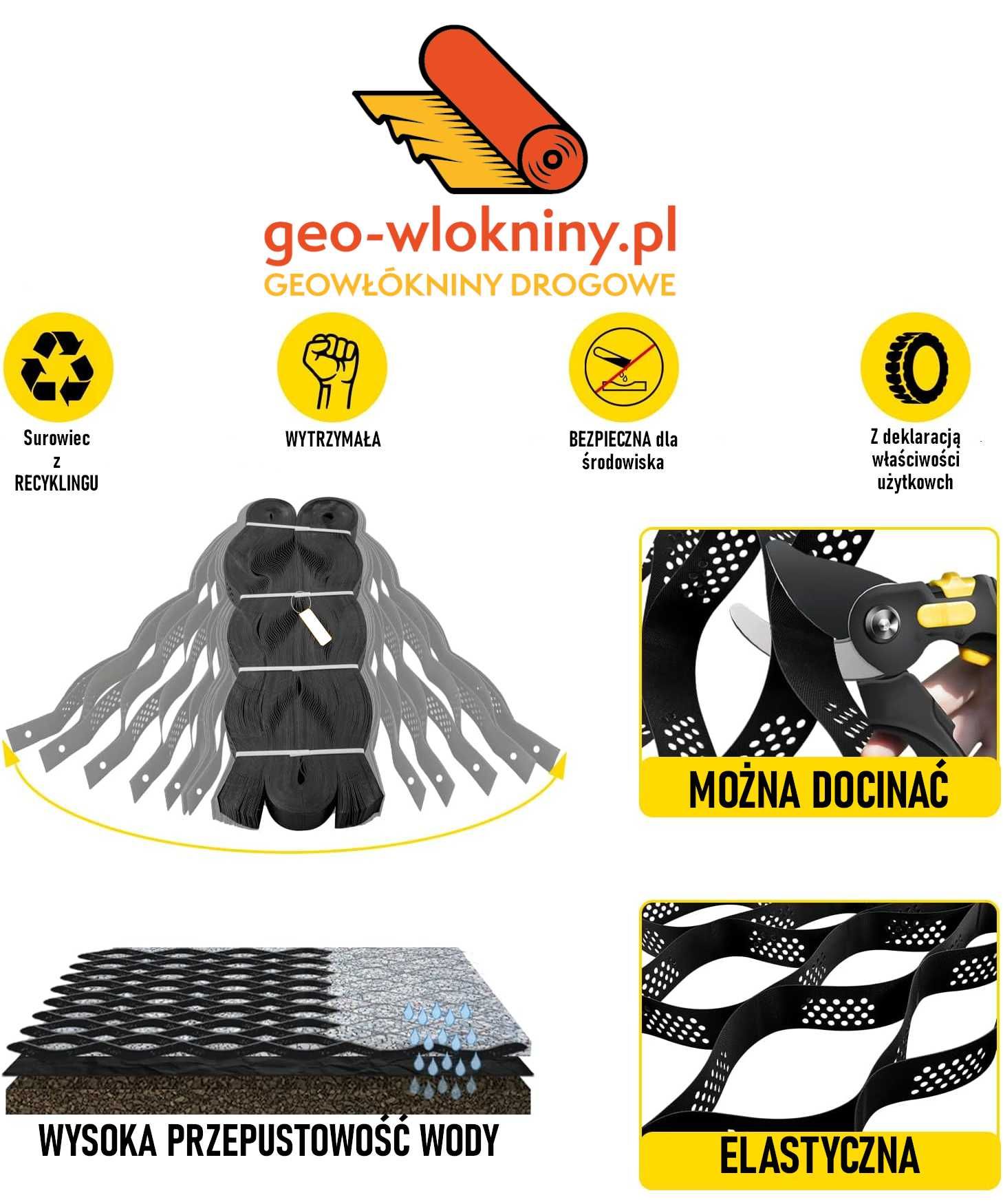 GEOKRATA 25mm DROGA PARKING Geowłóknina drogowa stabilizacja
