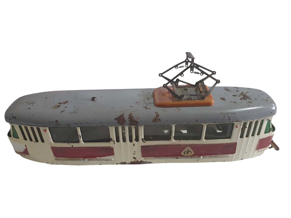 Stara zabawka metalowy tramwaj Chemoplast Brno tramvaj lata 50 unikat