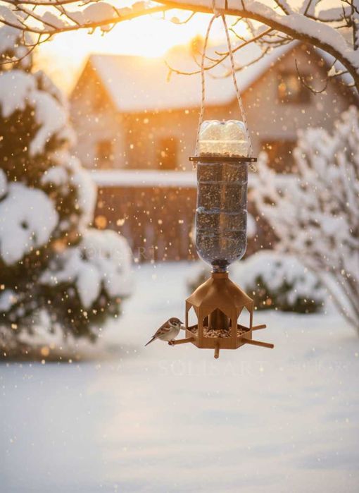 Karmnik dla ptaków Budka Domek Wiszący Stojący Na Balkon Okno ZŁOTY