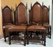6 Cadeiras de Sala de Jantar em Madeira maciça e Pele - Vintage