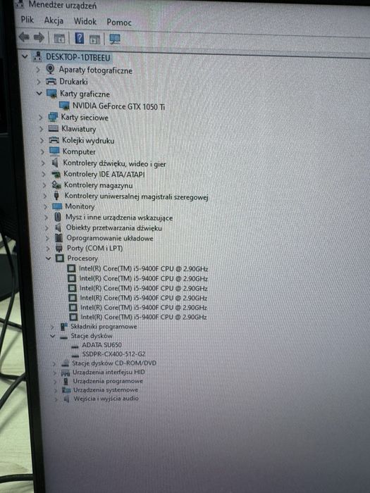 Komputer stacjonarny I5 - 9400F, 1050TI, 8 GB Ram