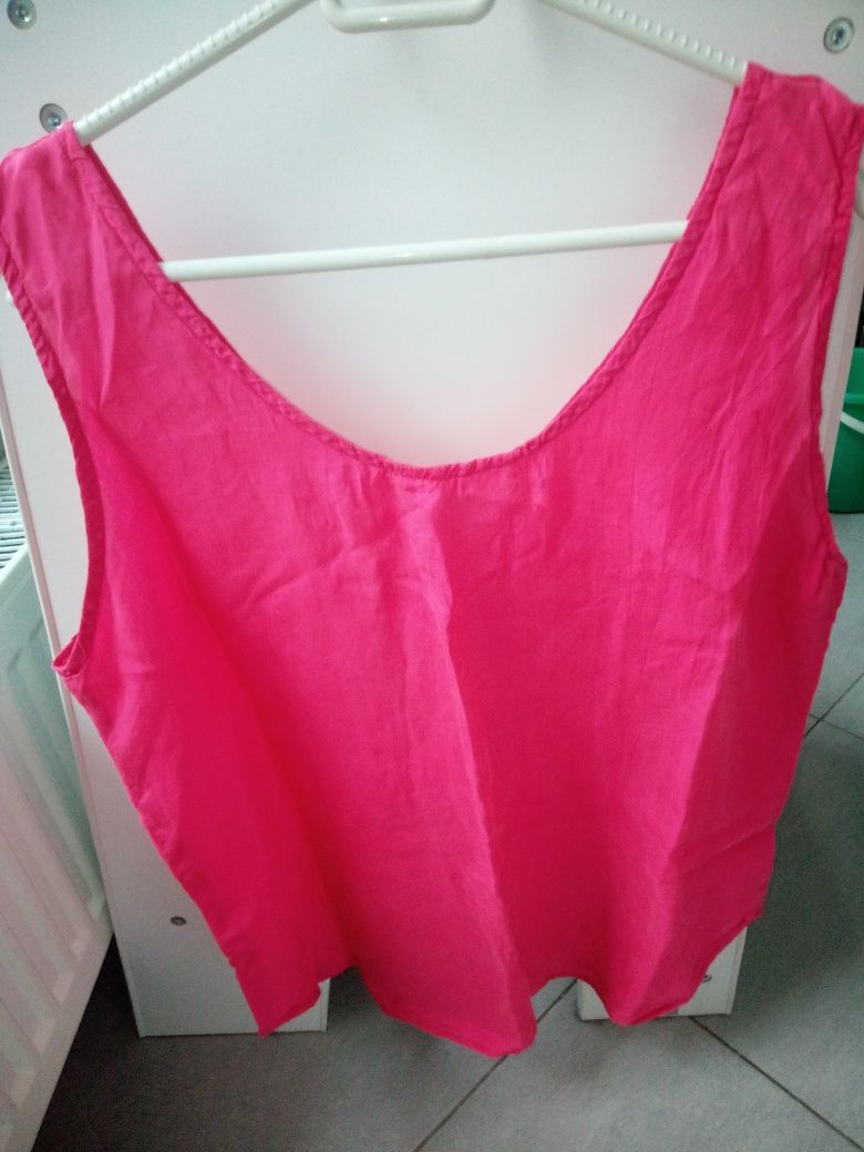 Top koszulka 100% jedwab fuksja magenta z USA oversize S M L