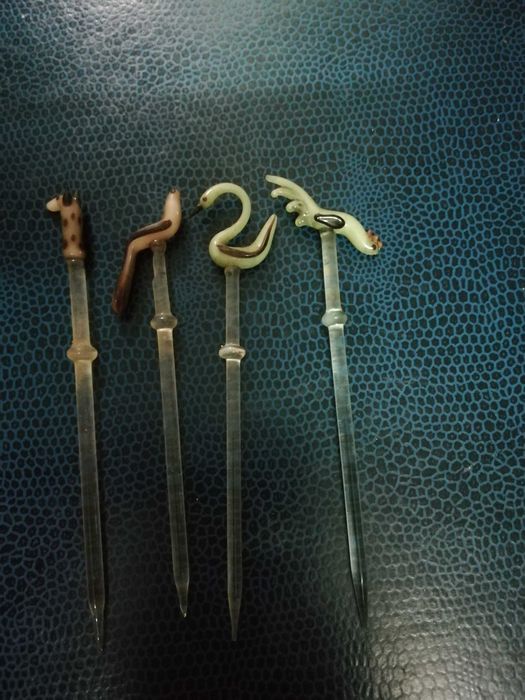 Agitador de cocktails e palitos de aperitivos em vidro antigo x13