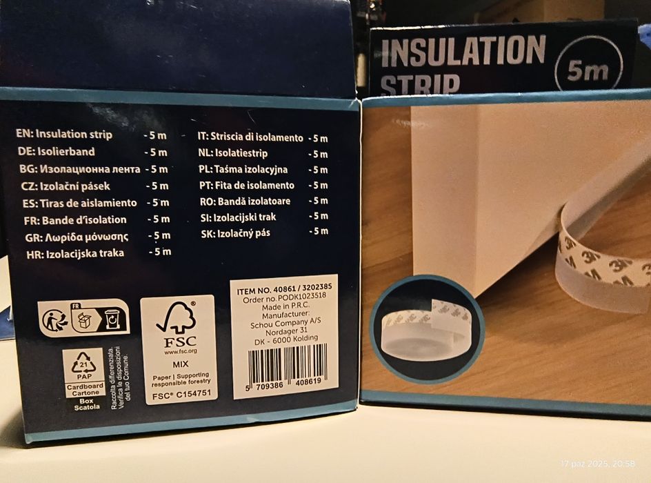 Taśma izolacyjna do drzwi lub okien taśma silikonowa na przeciągi 5m