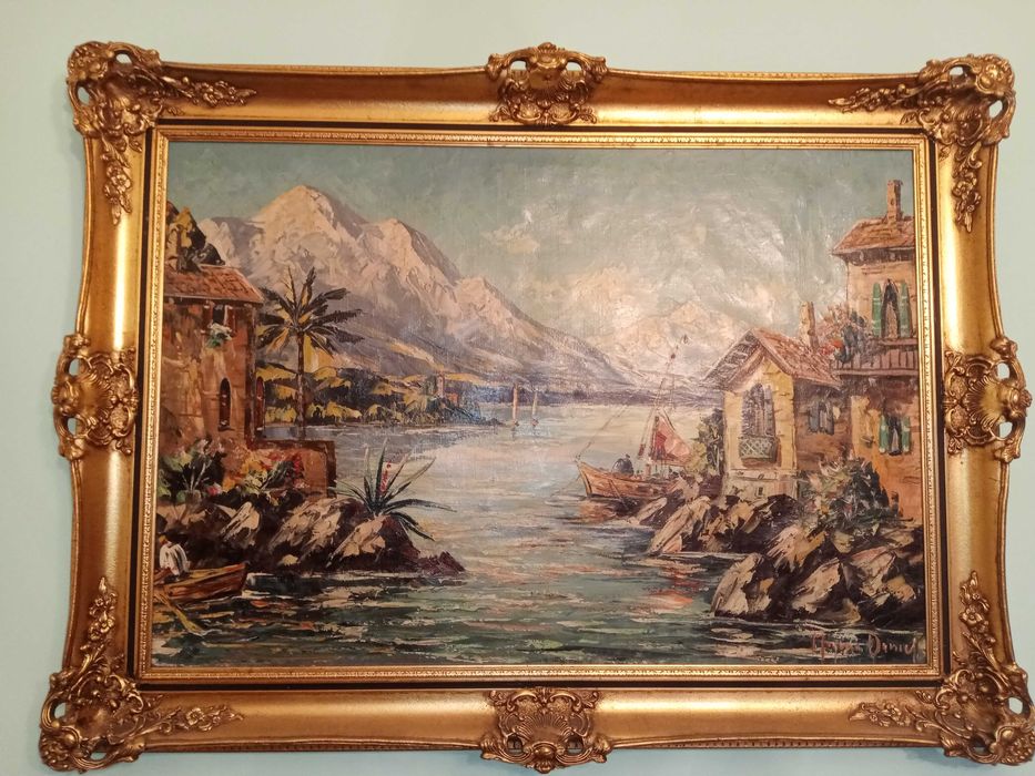 Wielki obraz w złotej ramie antyk Daniel Mogens