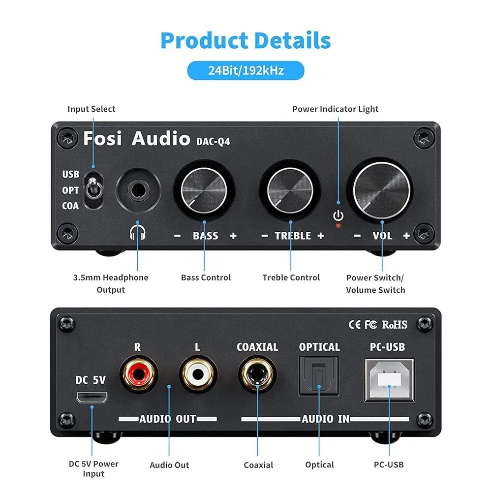 Fosi Audio Q4 DAC – Wzmacniacz Słuchawkowy i Konwerter Cyfrowo-Analogo