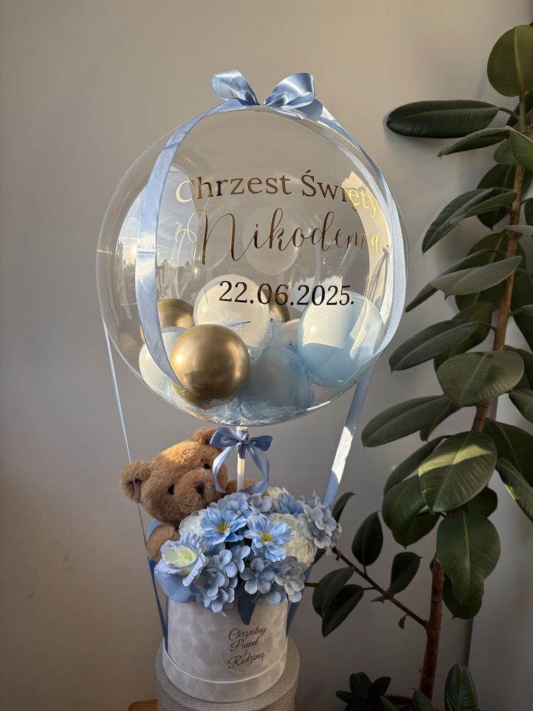 Box z balonem na prezent - chrzest, baby shower, odwietki, niemowlę
