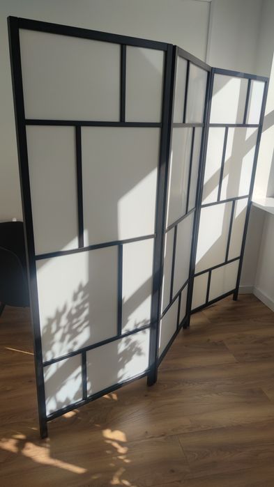 Parawan IKEA Rizor, ścianka działowa, biały/czarny, drewno, 216x185 cm