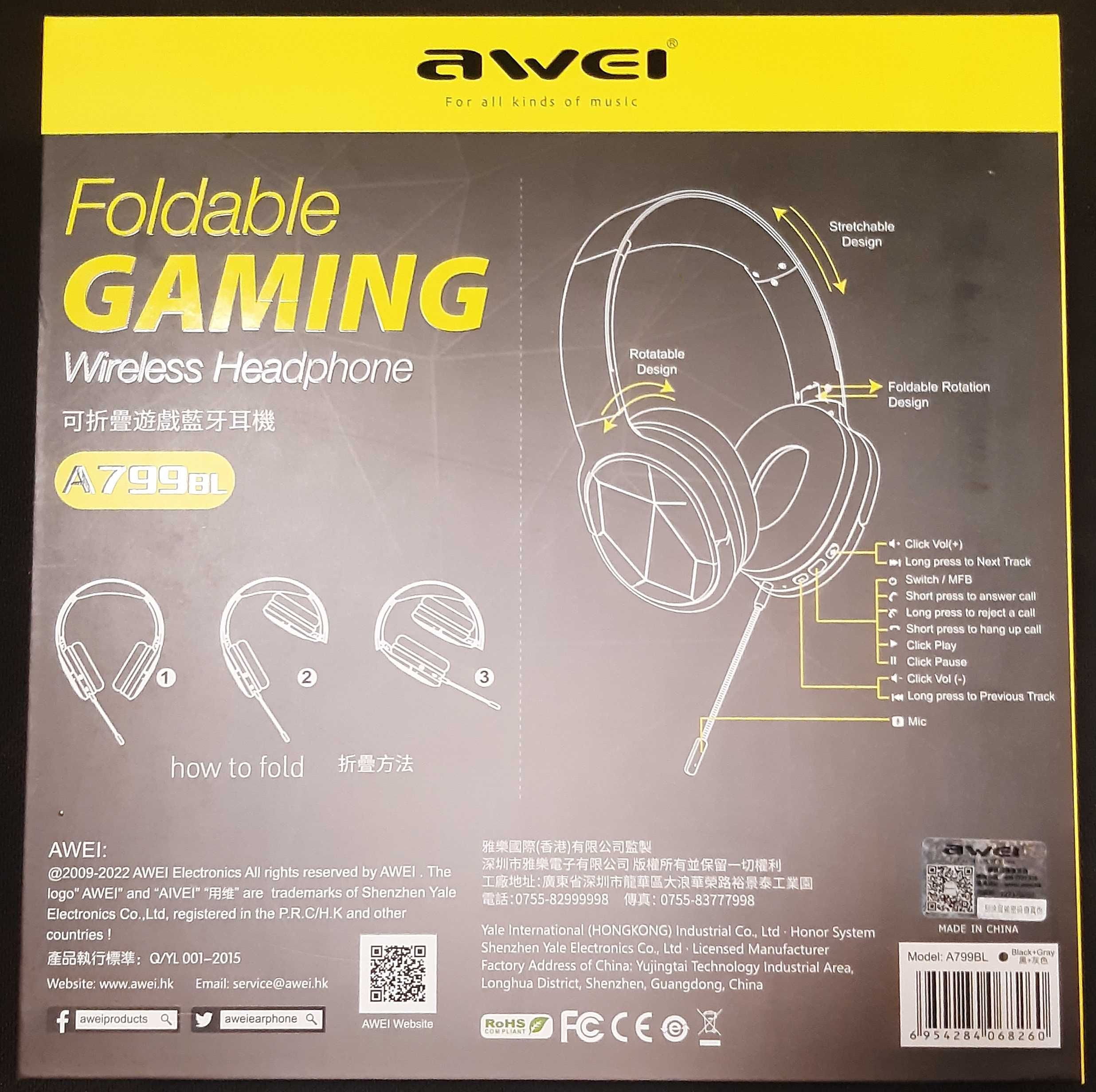 Игровые bluetooth наушники Awei Gaming A799 bl подсветкой