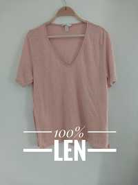 Lniany t-shirt damski H&M