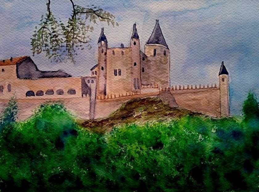 Aguarela pintada a mão " Castelo Segóvia"