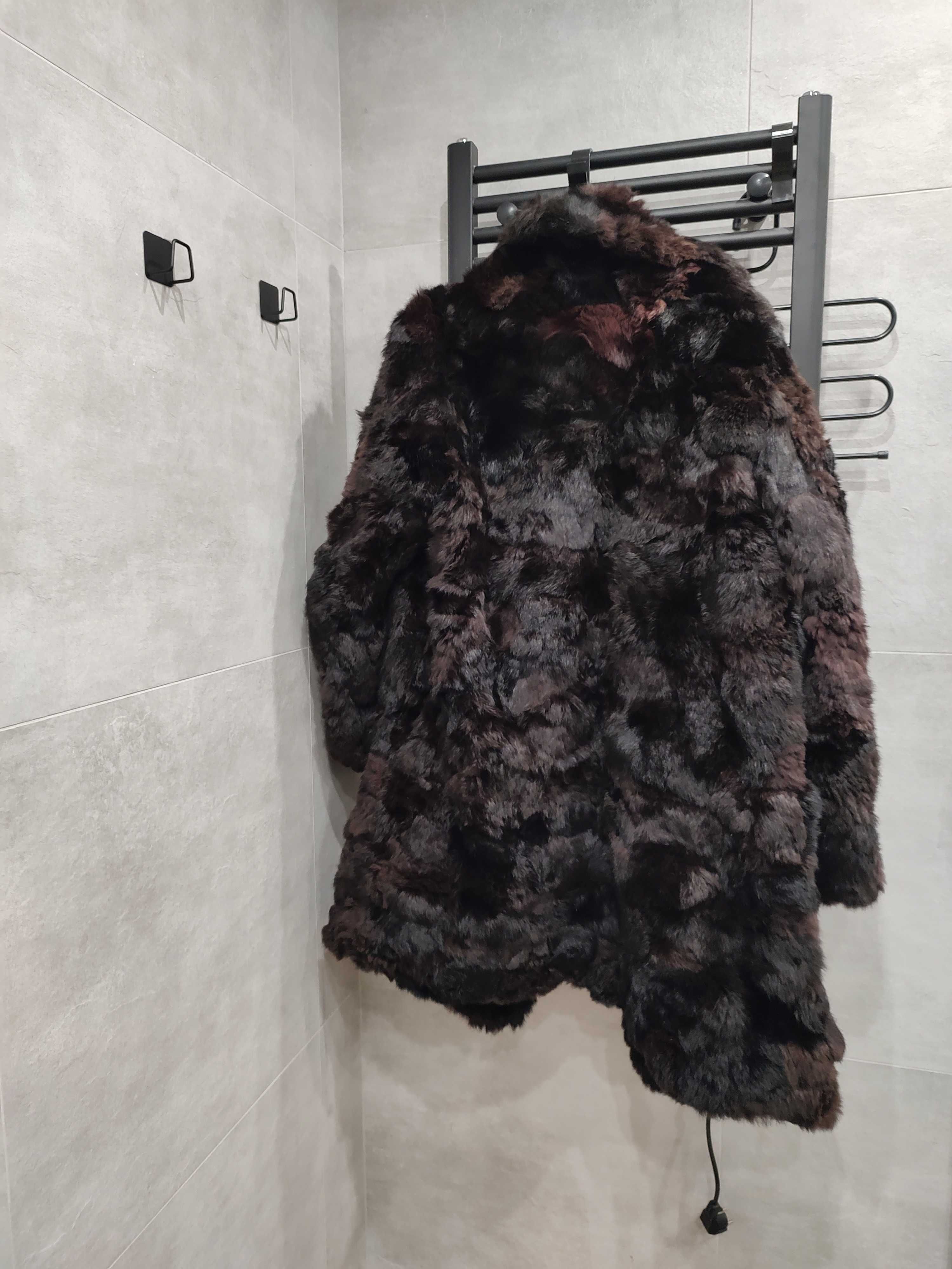 Kurtka zimowa Futro naturalne z norek ciemne długie eleganckie m l xl