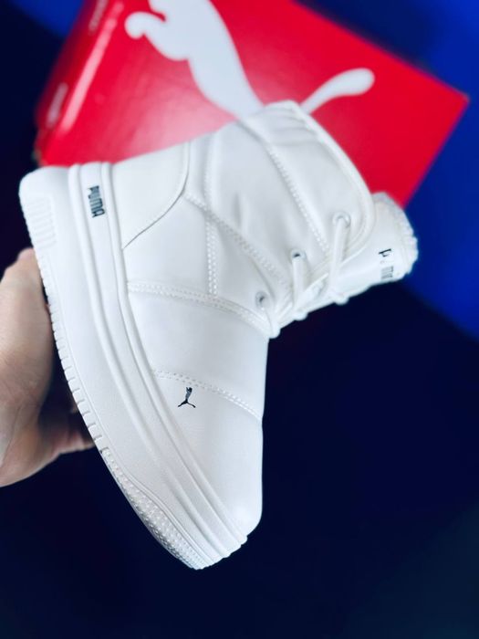 Дутики Puma Ultra White / Кожаные дутики белые Пума / Дутиши білі Пума