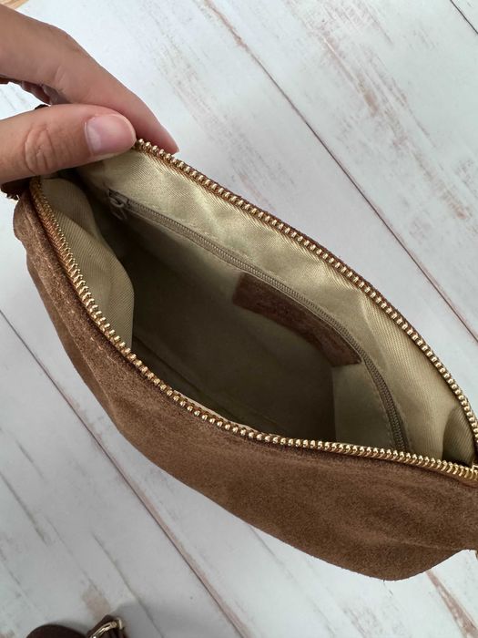 PIĘKNA brązowa zamszowa torebka Laura Biaggi Made In Italy 100% skóra