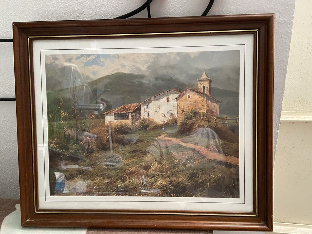 Quadro medio moldura a volta em castanho
