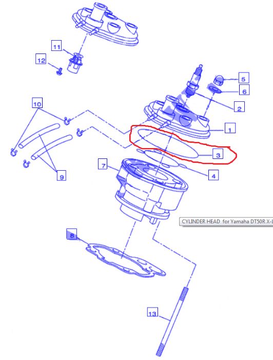 YAMAHA DT50R 2007 uszczelka pod głowice uszczelka głowy oem 4YVE119400