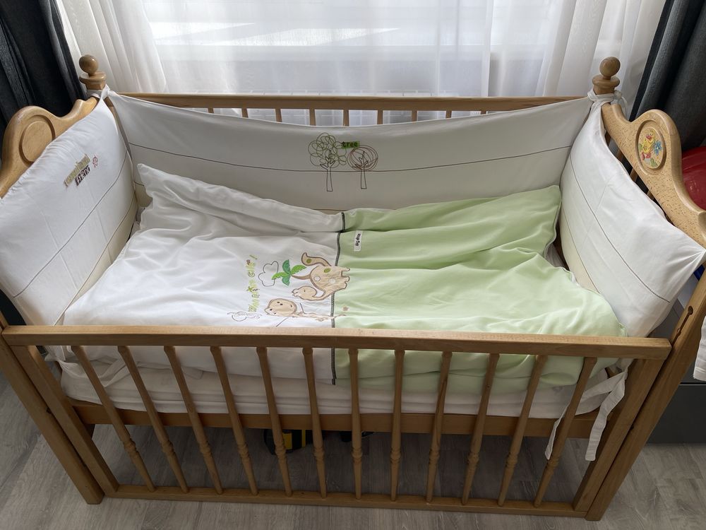 Детская кроватка+матрас veneto+постельное бельё Piccolino