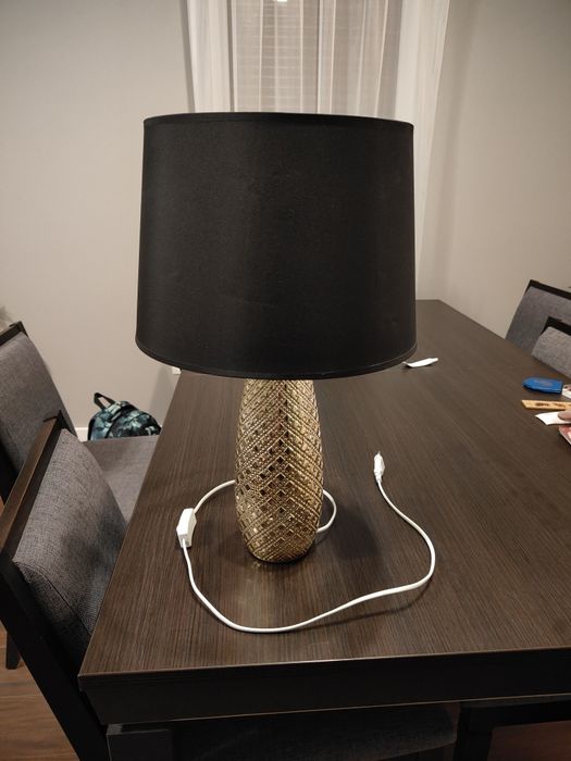Lampa lampka nocna do pokoju czarna złota z kloszem duża 52 cm