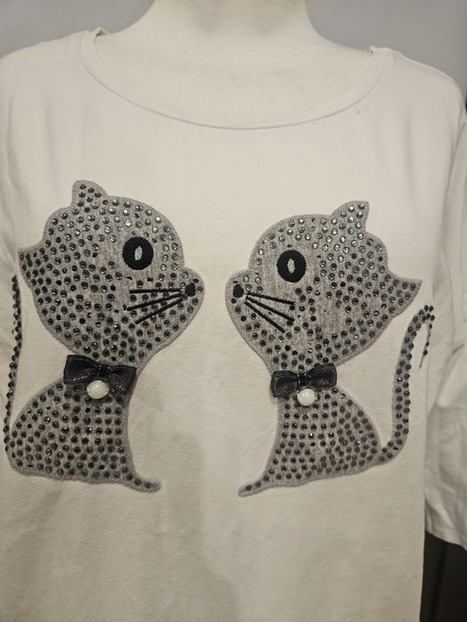 Bluzka biala bawełna xl koty kokardka