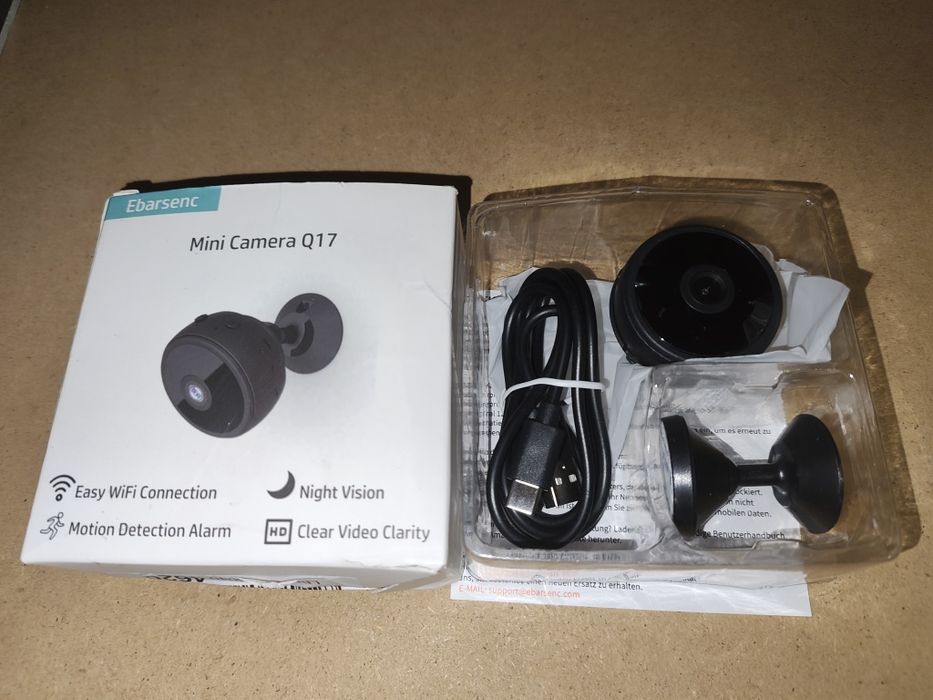 NOWA Mini Kamera Szpiegowska Ukryta Ebarsenc Q17 - WiFi, HD, Noktowizo