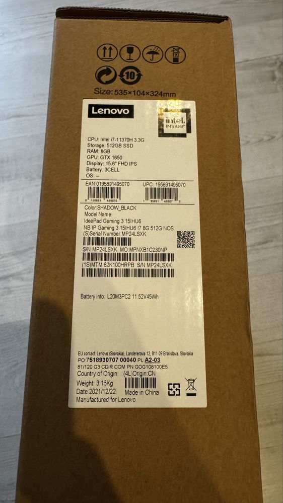 Laptop Lenovo IdeaPad Gaming 3 i7-11 gen GTX1650 8GB RAM 120 Hz