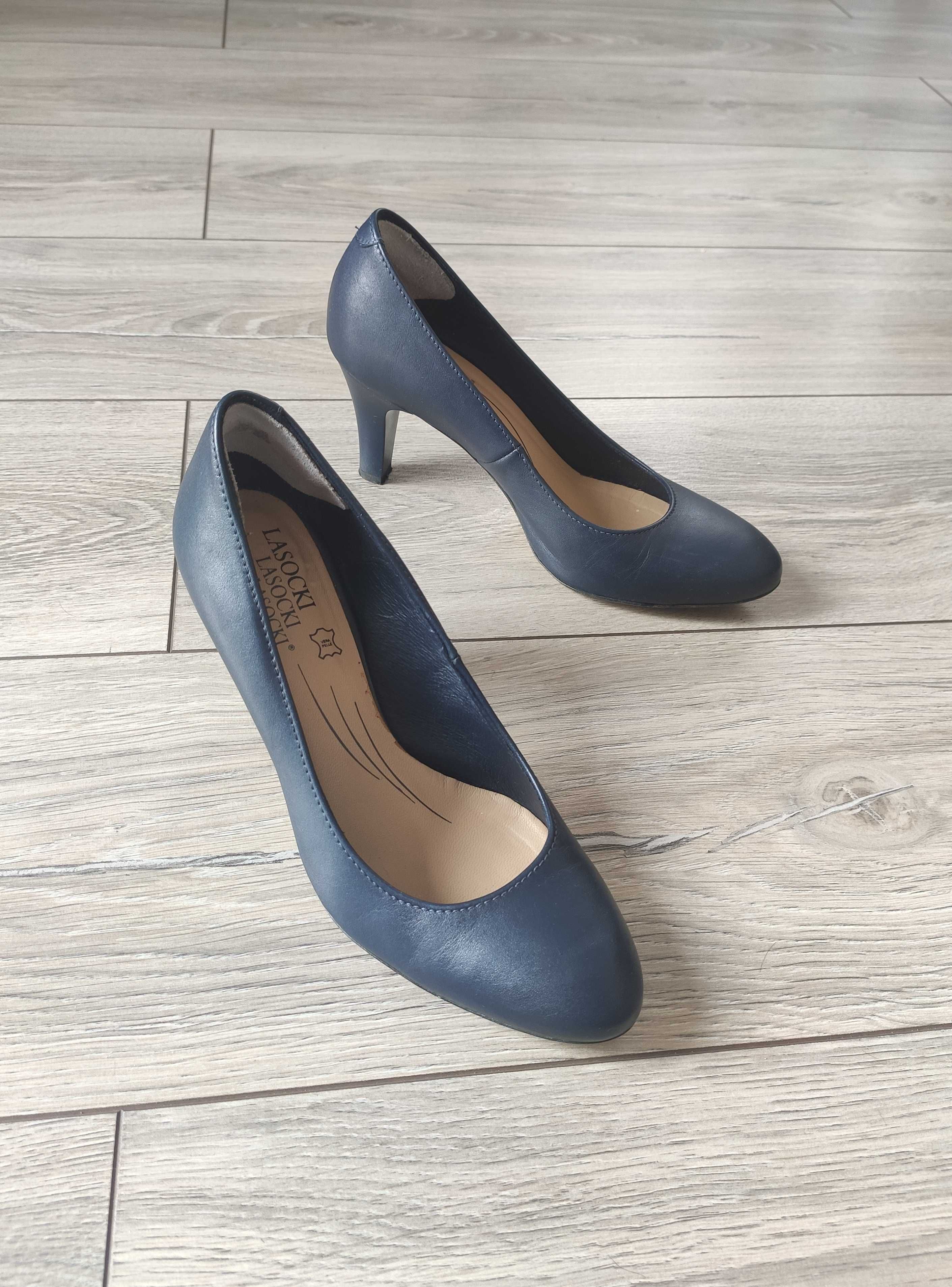 Szpilki Lasocki granatowe buty damskie na obcasie r. 37