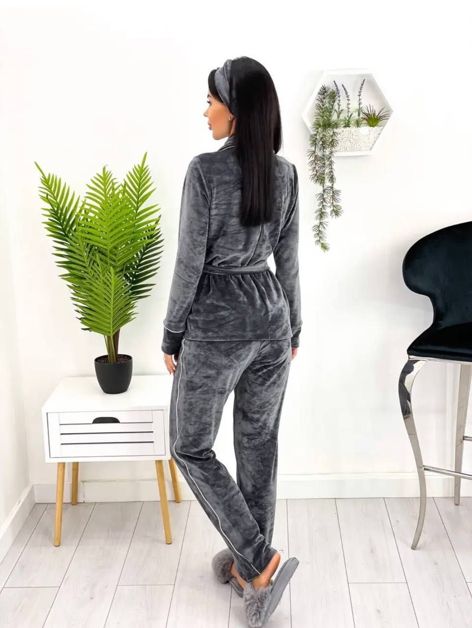 Велюровый бархатный плюшевый костюм домашний пижама