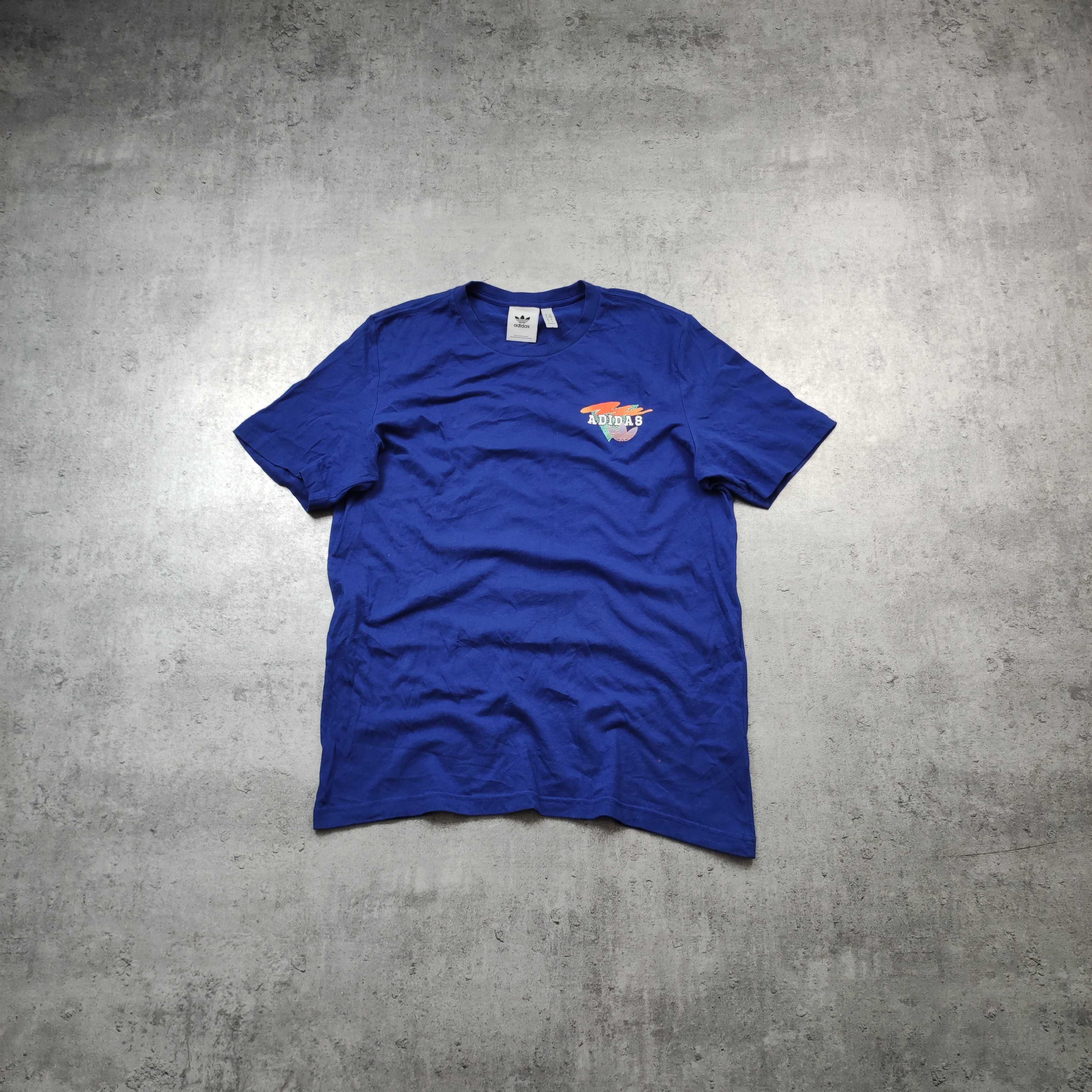 MĘSKA Koszulka Bawełna Granatowa Duże Logo Plecy Nadruk Adidas Letnia