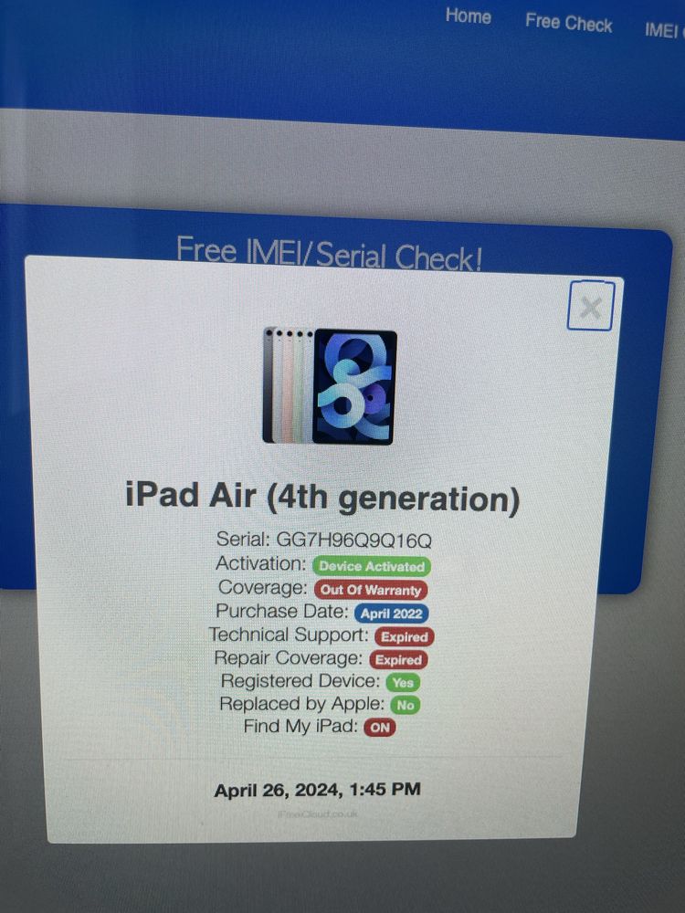 Apple iPad Air 4 память 64gb А2316 iCloud