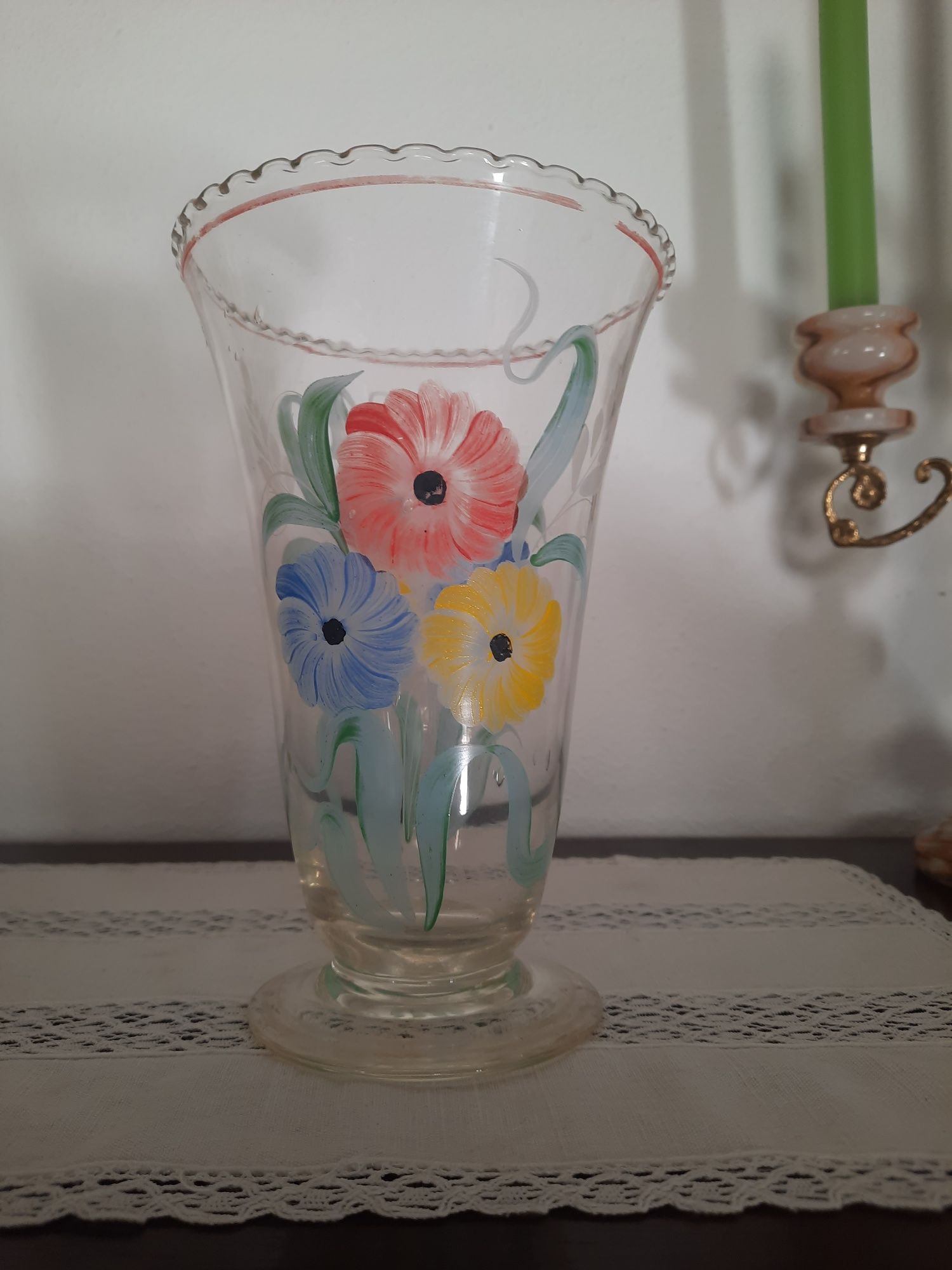 Jarra vintage em vidro, pintada à mão