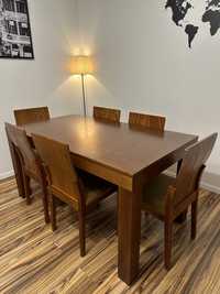 Stół drewniany rozkładany + 6 krzeseł