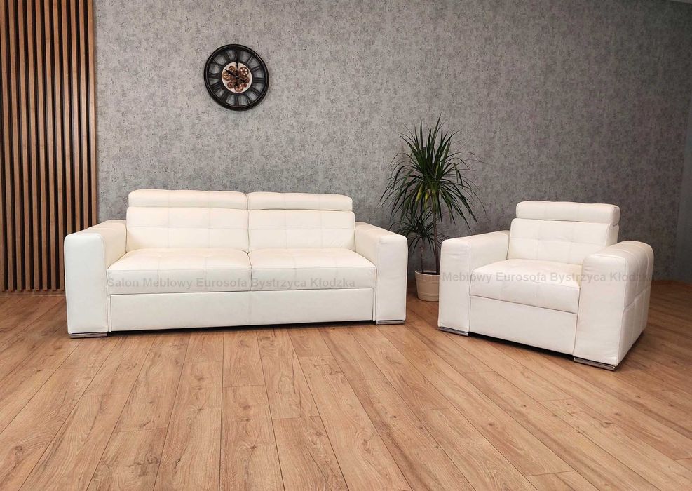 Wypoczynek ze skóry 3+1 kanapa rozkładana + fotel skóra naturalna