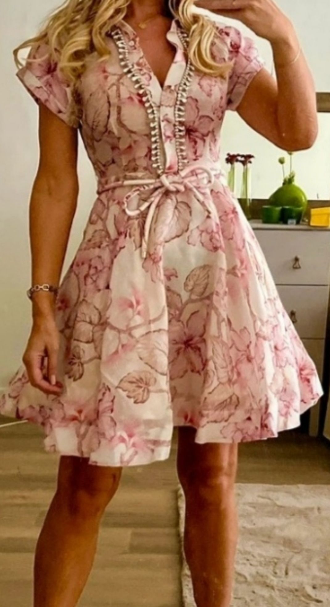 Vestido curto em seda e cristais Zimmerman