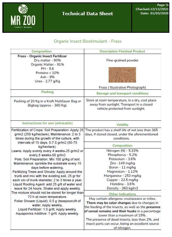 Fertilizante e Bio Estimulante orgânico produzido por insectos (Frass)