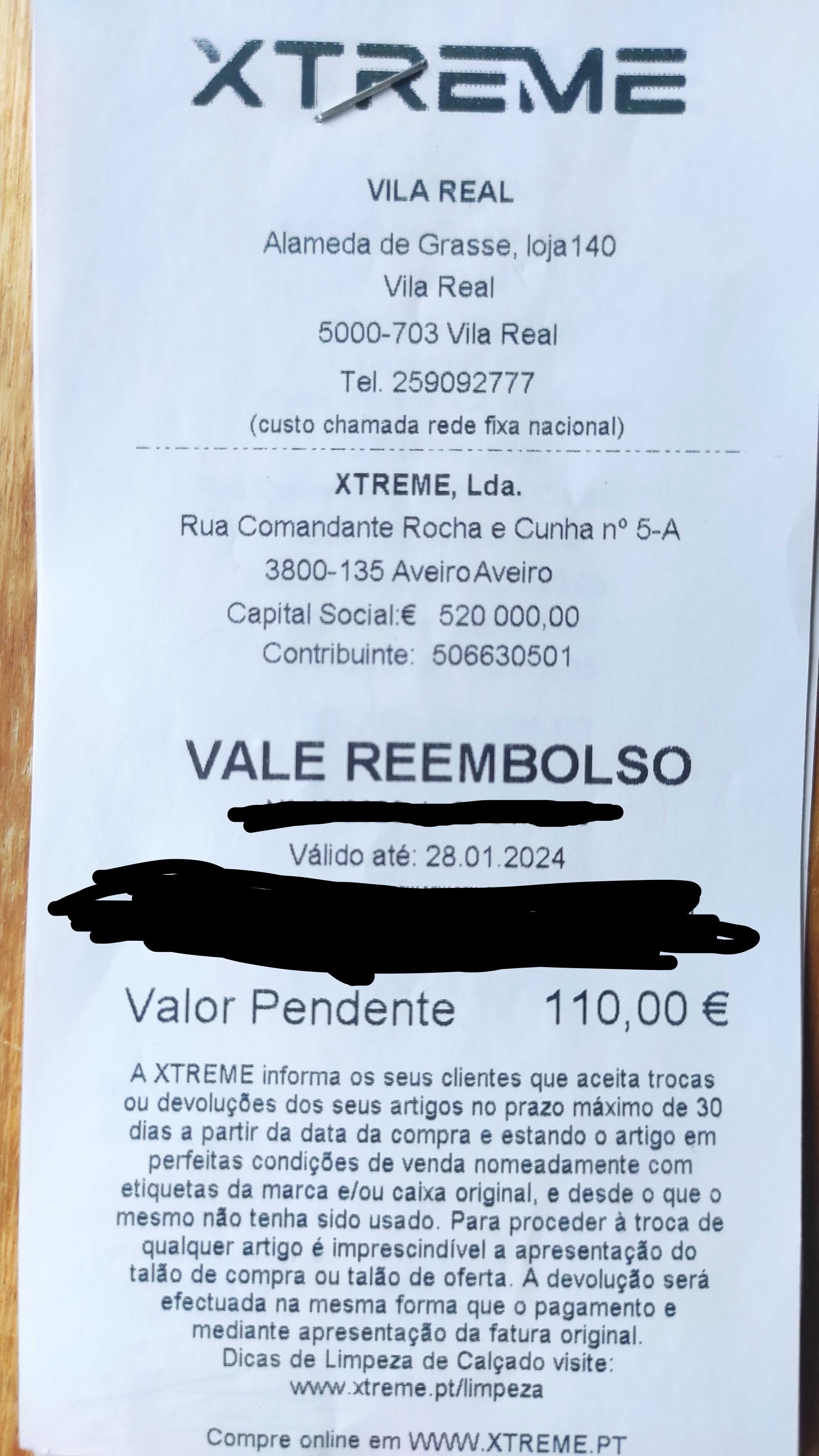 Vale loja XTREME 110€