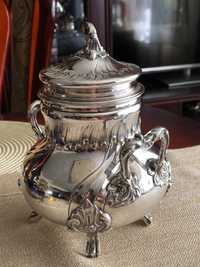 Duża srebrna cukiernica Pr 950 Minerva. Złocona XIXw Francja 480 g
