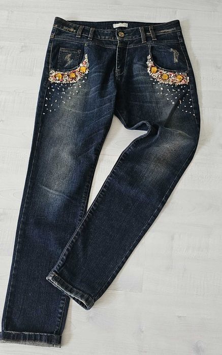 JUSTOR dzinsy zdobione włoskie roz L/XL